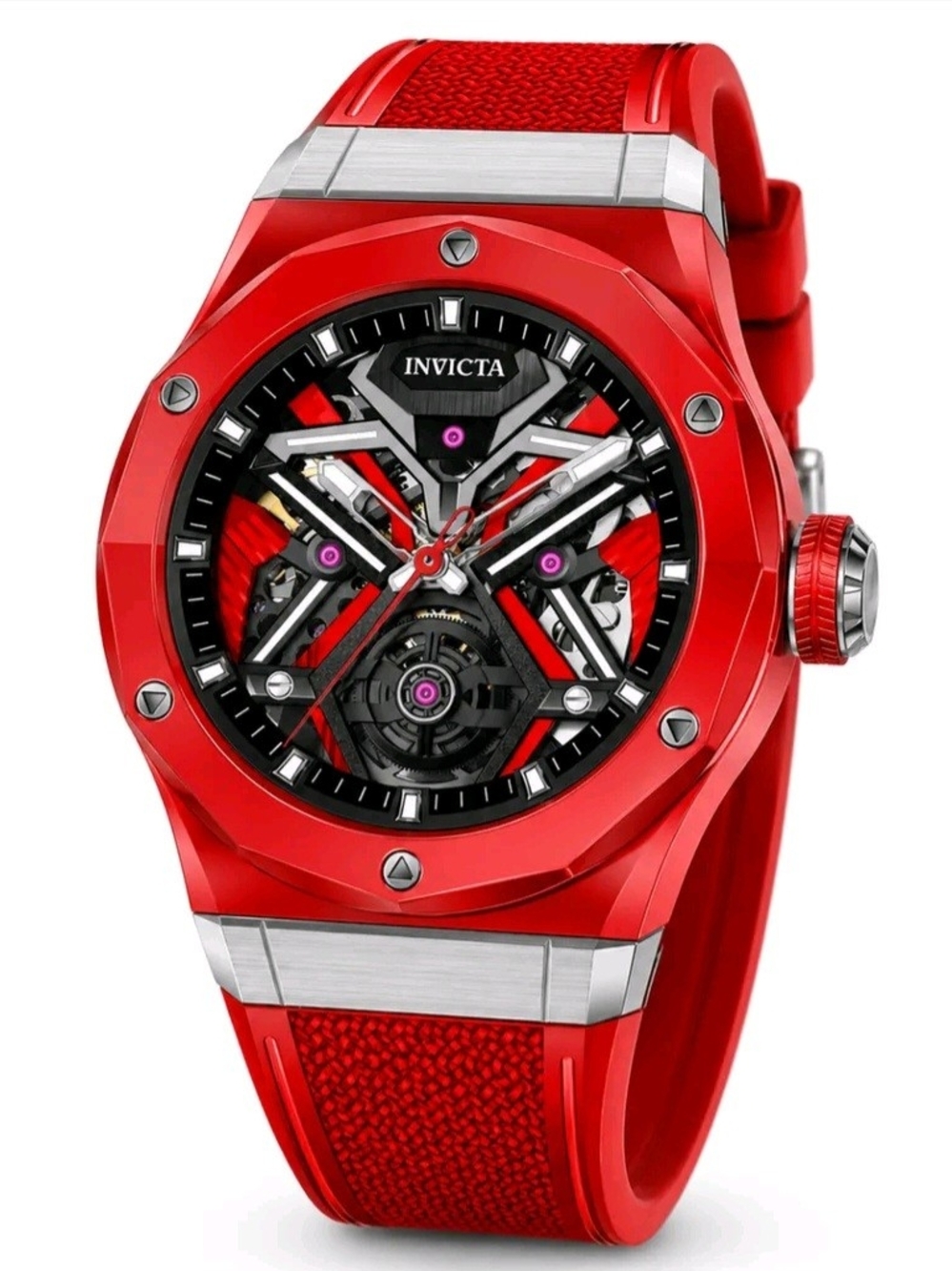 Invicta 69542 Celestial Orbitha Skeleton Dial Red Silicone Men's Watch NEW